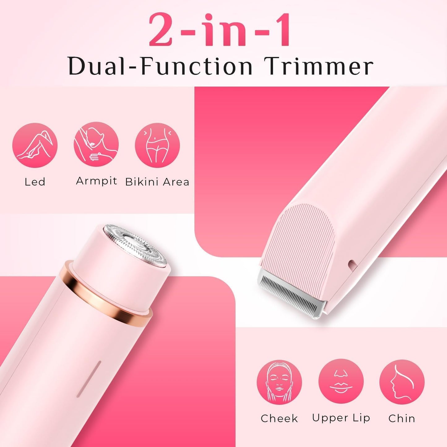 Mpotmiy 2-in-1 Electric Bikini Trimmer for Women - Dual Head Electric Razor, Waterproof Painless Shaver, Pubic Hair Trimmer for Private Area & Body Beauty and Personal Care Mpotmiy