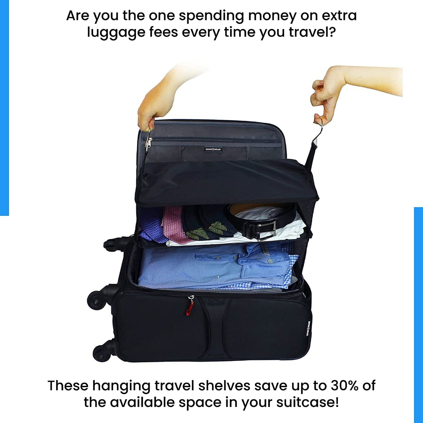 Grand Fusion Stow-N-Go Travel Luggage Organizer XL – Portable Hanging Packing Cubes & Carry-On Closet Organizer for Cruises & Hotels, Black