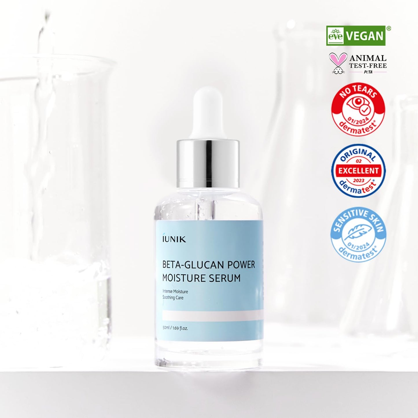 IUNIK Beta-Glucan Power Deep Moisture Serum - Intense Hydration Vegan Korean Serum with Mushroom Yeast Extract - For Dry, Mature, Sensitive Skin, Fine