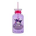 Silver Buffalo Sanrio Hello Kitty and Friends Featuring Kuromi Hearts Purple Glass Milk Bottle with Straw, 15 Ounces