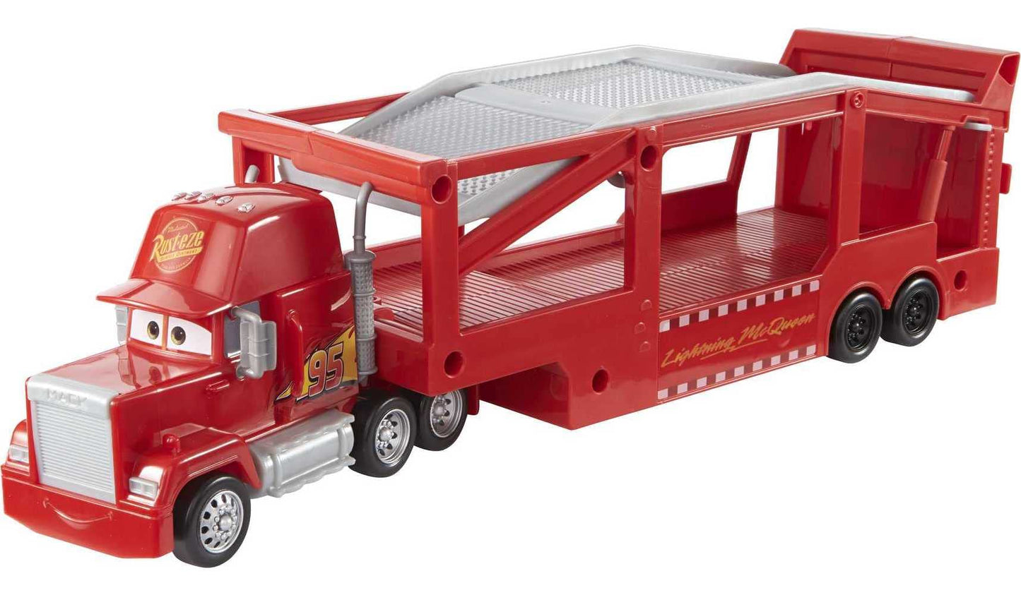 Mattel Disney and Pixar Cars Mack Hauler, 13-inch Toy Transporter Truck with Ramp & Carry Storage for 12 Vehicles, Gift for Kids Ages 4 Years Old & Up