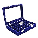 Novadeal 24 Grids PU Velour Leather Multipurpose Jewellery Storage Box Ring/Earrings/Necklace Tray Display Case Organizer - Dark Blue
