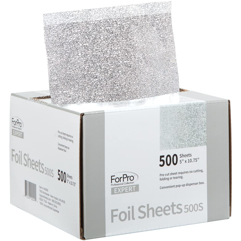 ForPro Professional Collection Expert Embossed Foil Sheets 500S, Aluminum, Pop-Up Foil Dispenser, Hair Foils for Color Application & Highlighting