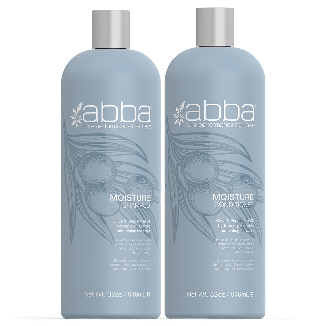 ABBA - Pure Moisture Shampoo & Conditioner Hydrating & Nourishing Value Duo Set - Olive Butter & Peppermint Oil, 32 fl oz Each