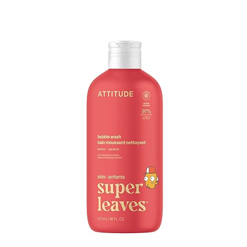 Attitude Bubble Wash for Kids, EWG Verified Bubble Bath, Hair Shampoo and Body Soap, Dermatologically Tested, Plant- and Mineral-Based, Vegan, Mango