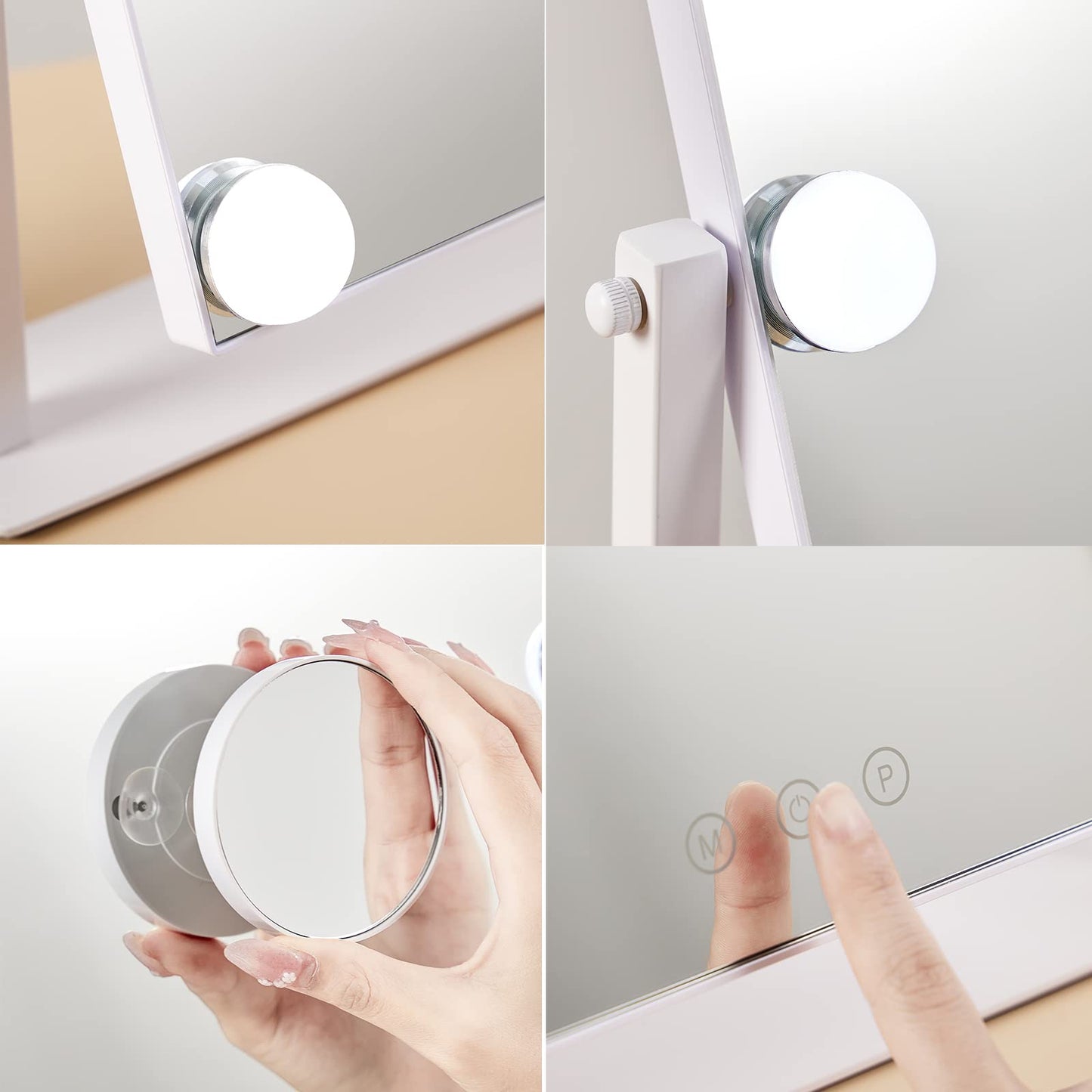HIEEY Hollywood Vanity Mirror with Lights, Makeup 9 Dimmable Bulbs Three Color Lighting Modes, and 5X Magnification Mirror, Smart Touch Control