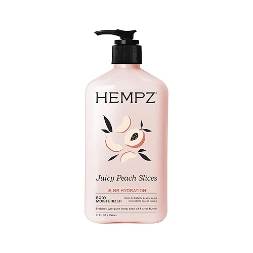 Hempz Juicy Peach Lotion, Natural Hemp Seed Oil Hydrating Body Moisturizer with Shea Butter, Peach Extract, and Aloe Vera Extract, 17 fl.oz.