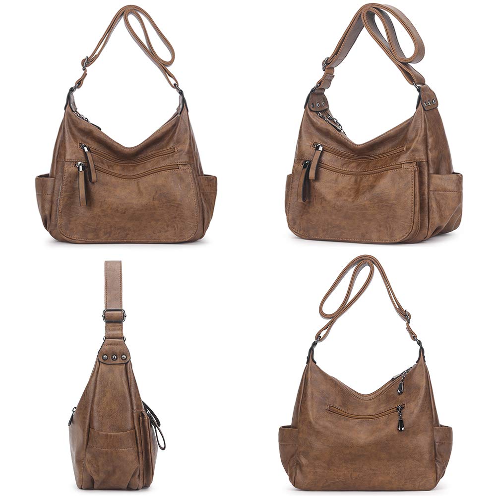 Artwell Fashion Crossbody Bag For Women Shoulder Bag Soft PU Leather Handbags Purses Multi Pocket Hobo Tote Bag (Brown)