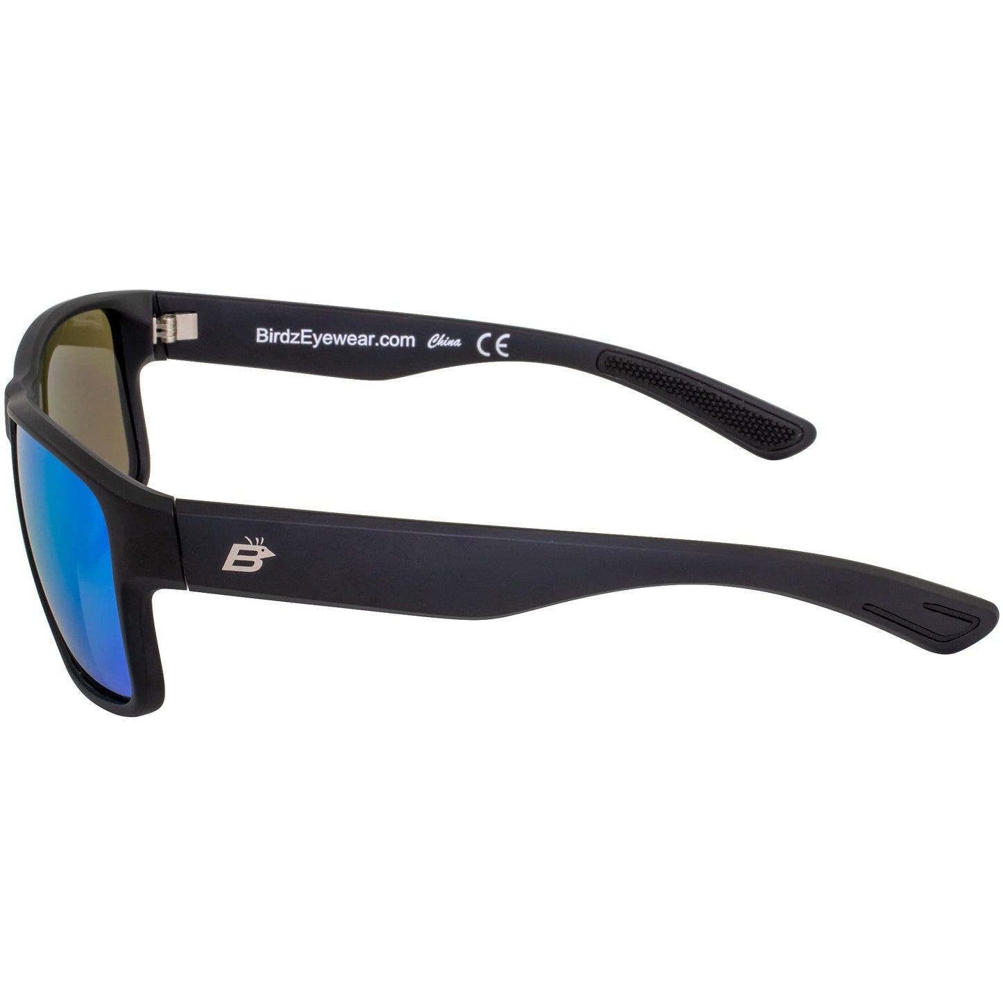 Birdz Eyewear Glide Sunglasses for Men or Women Scratch Resistant Lens Lightweight Black Square Frame Green Mirror Lens