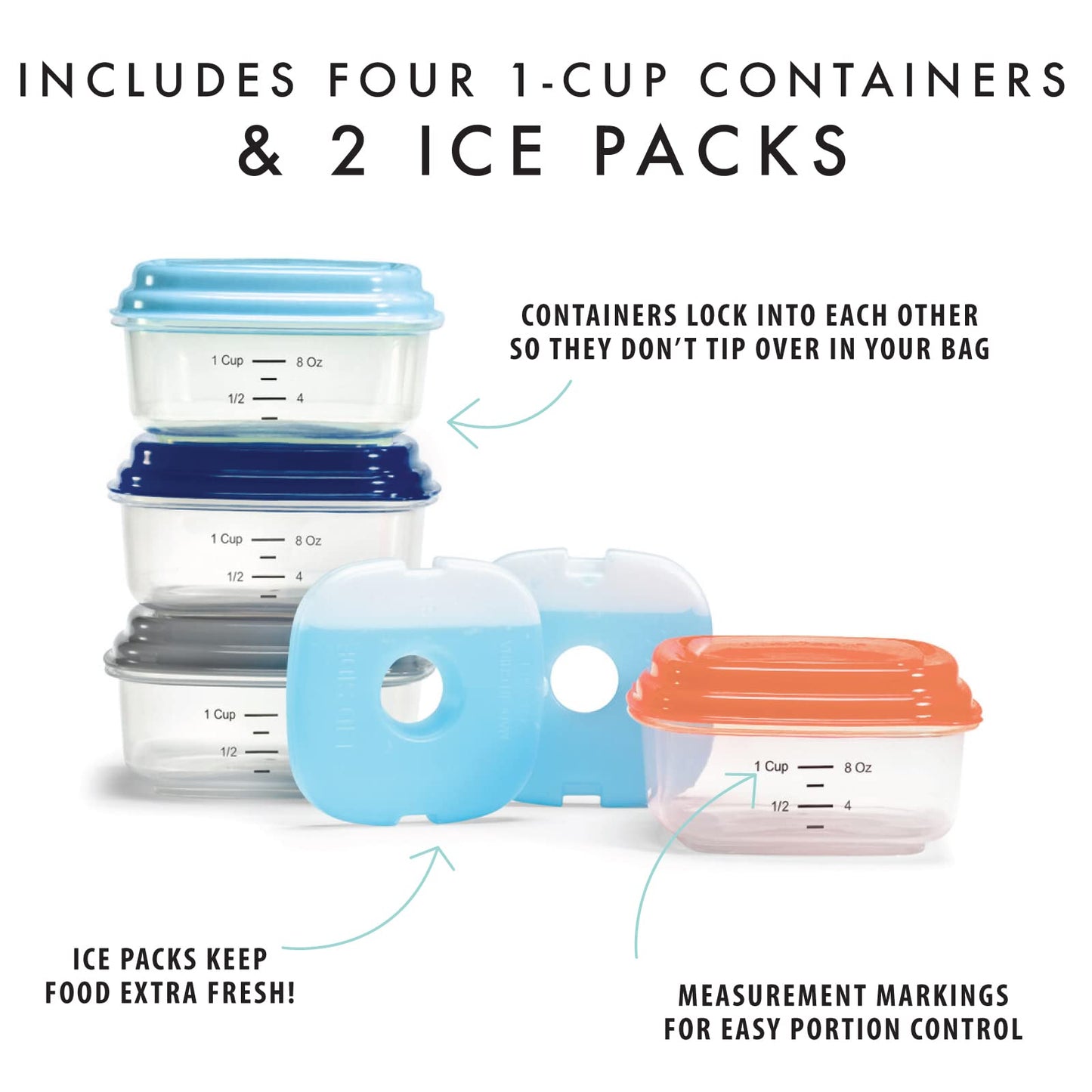 Fit & Fresh Small Plastic Containers With Lids 8 oz, Small Snack Containers With Lids, Reusable Leakproof Dressing and Condiment Containers With Two…