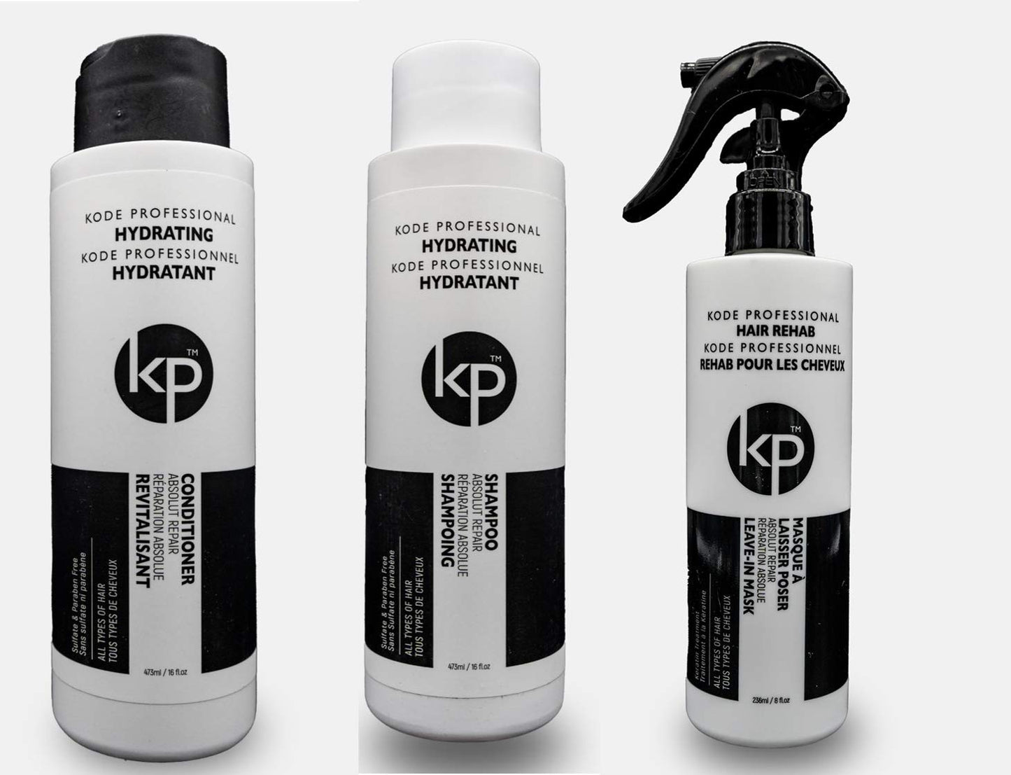 3pc Rehab Bundle: Kode Professional Hydrating Shampoo, Hydrating Conditioner and Hair Rehab Bundles (16oz Rehab)