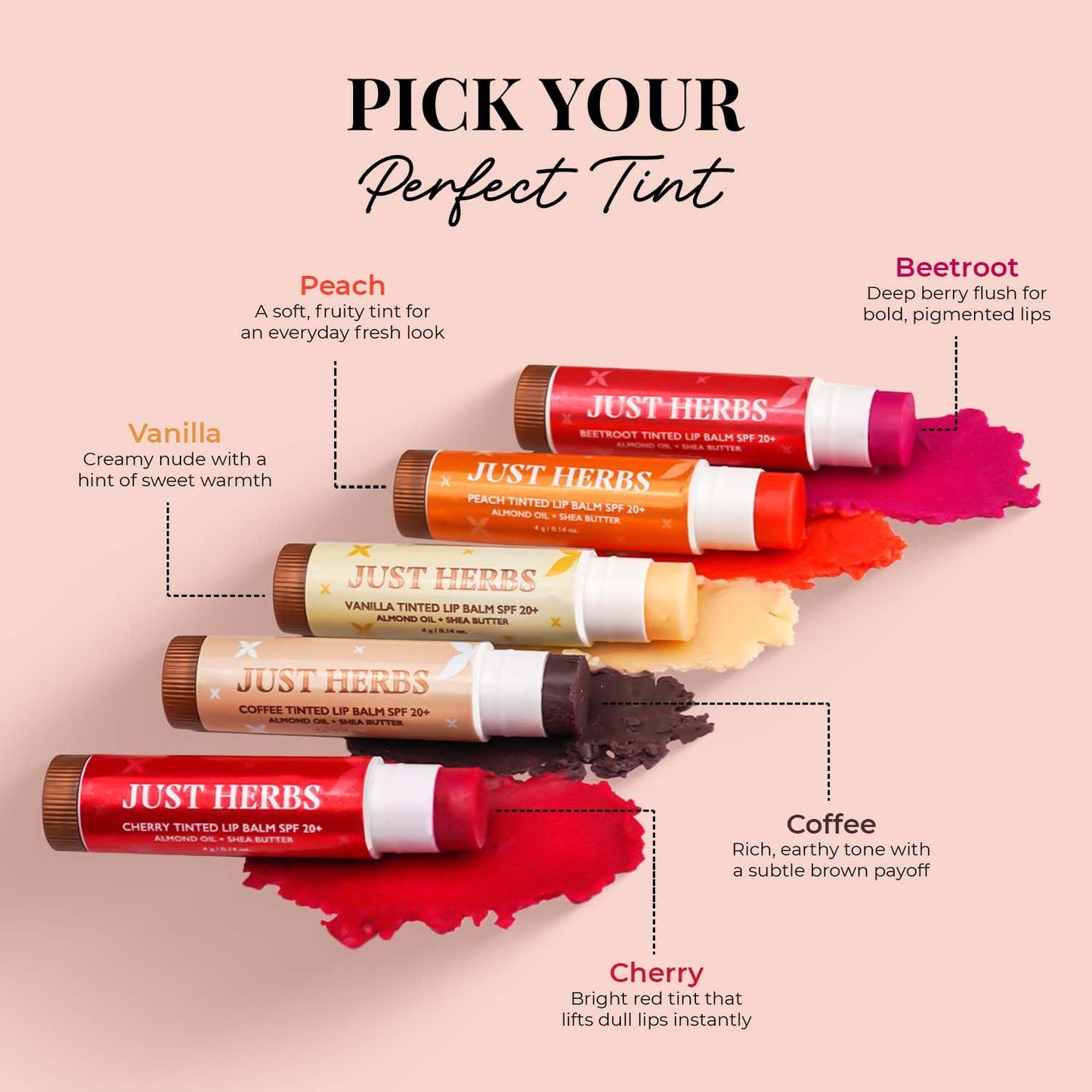 Just Herbs Tinted Lip Balm SPF 20+ Cherry Beauty and Personal Care Just Herbs
