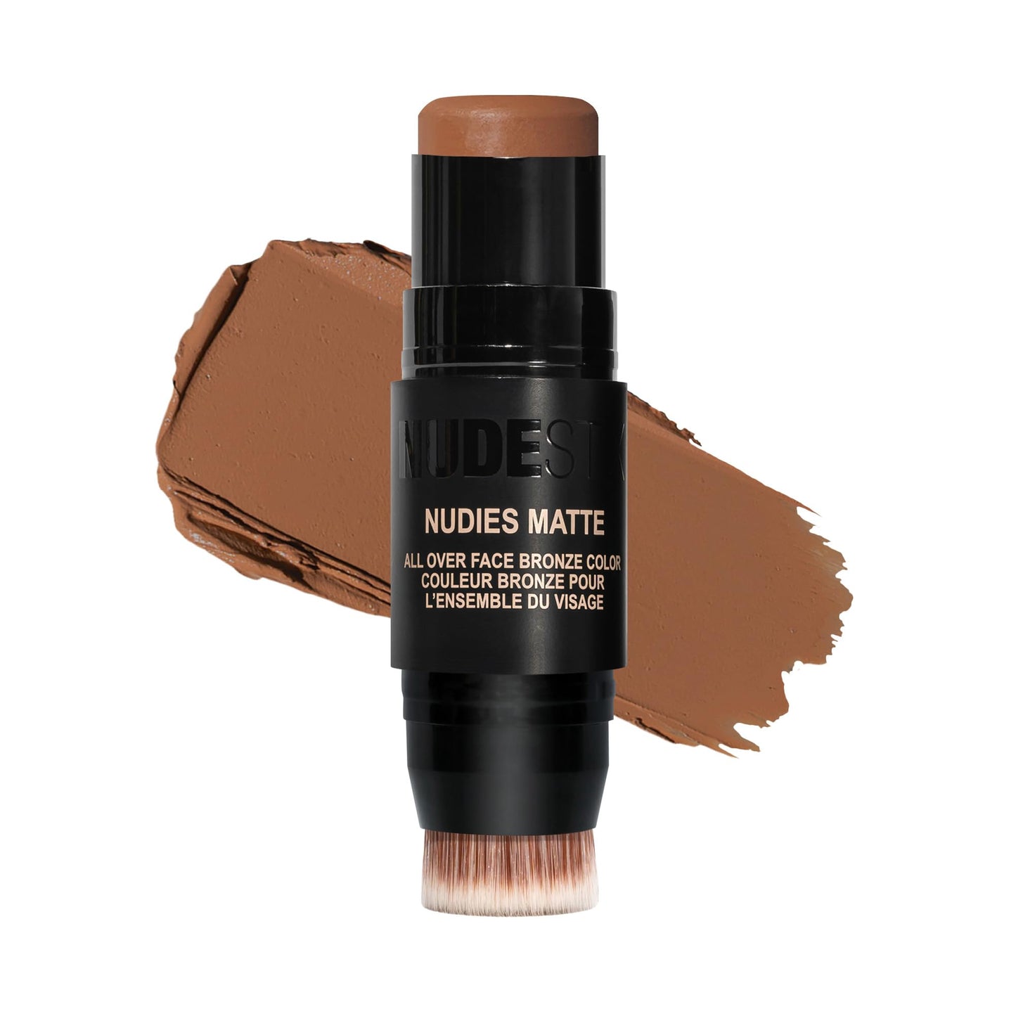 Nudestix Nudies Bronze All Over Matte Bronzing Stick - 3-in-1 Cream Bronzer for Cheeks, Eyes & Lips with Built-In Brush | Natural Contour & Sun-Kissed