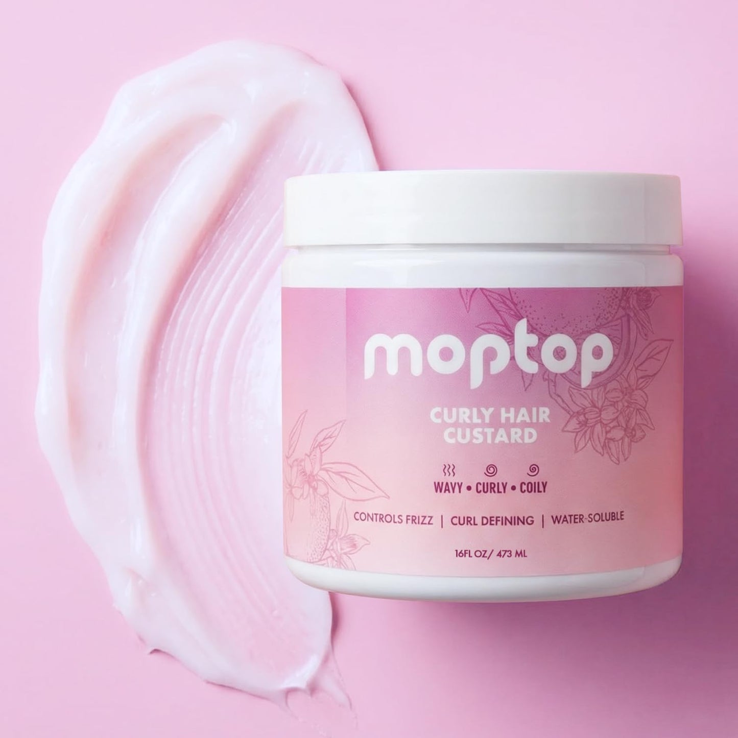 MopTop Curly Hair Gel Custard - Styling Gel for Moisturizing and Defining Soft Curls, Lightweight and Anti Frizz, Curly Hair Products for Waves, Coils