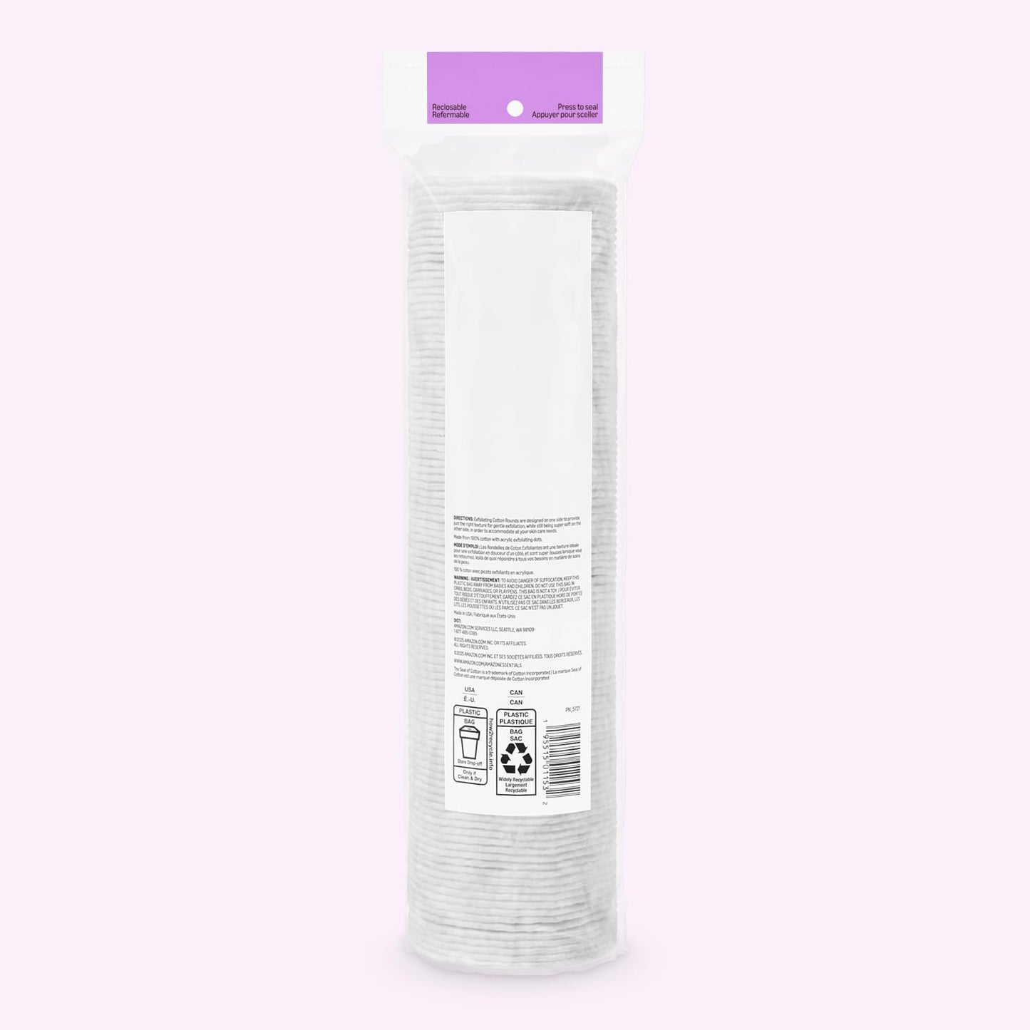 Amazon Basics Exfoliating Cotton Rounds for Makeup Remover, Dual-Sided Texture, (Previously Solimo), 600 Count (Pack of 24) Beauty and Personal Care Amazon Essentials