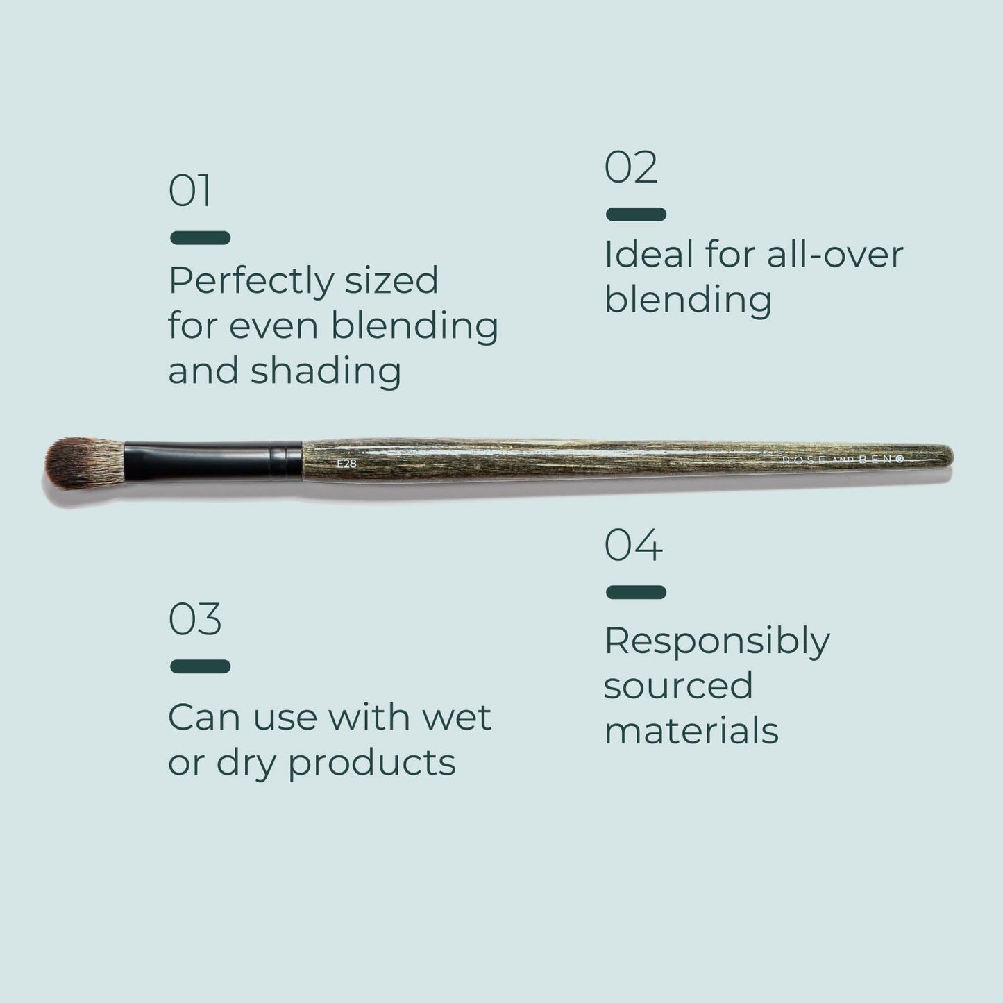 Rose and Ben Beauty E28 Shading and Blending Brush | Multi-Use Head for Even Blending & Shading | Cruelty-Free Bristles