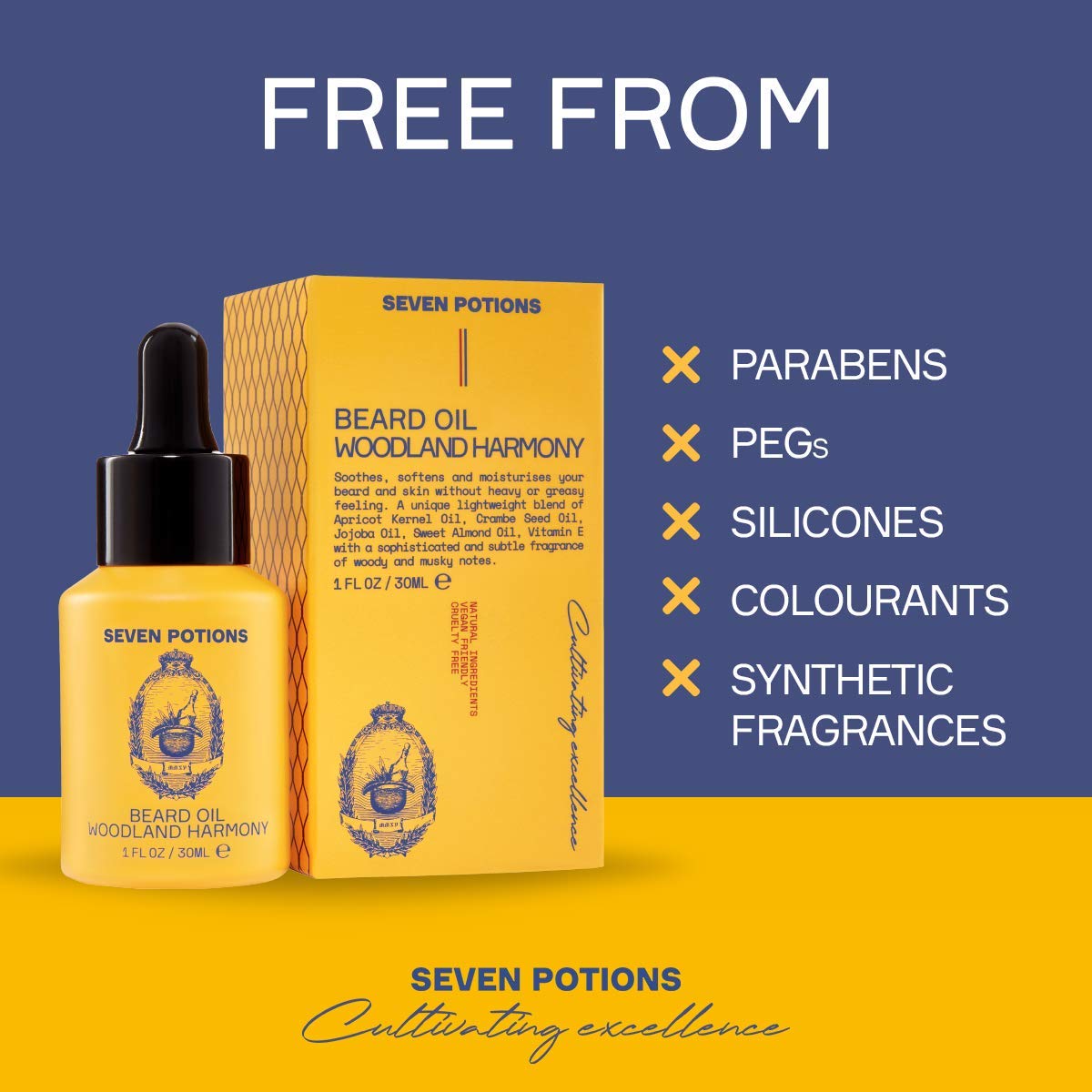 SEVEN POTIONS Natural Beard Oil for Men 1 FL OZ / 30ml - Sweet & Woody Beard Softener & Conditioner - Vegan Conditioning Oil That Helps Prevent Itch