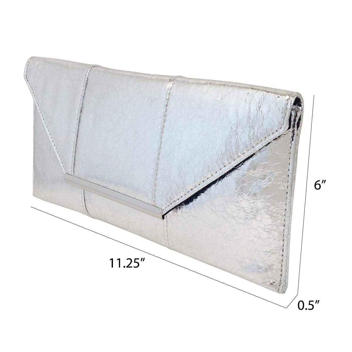JNB Crushed Metallic Envelope Clutch, Silver