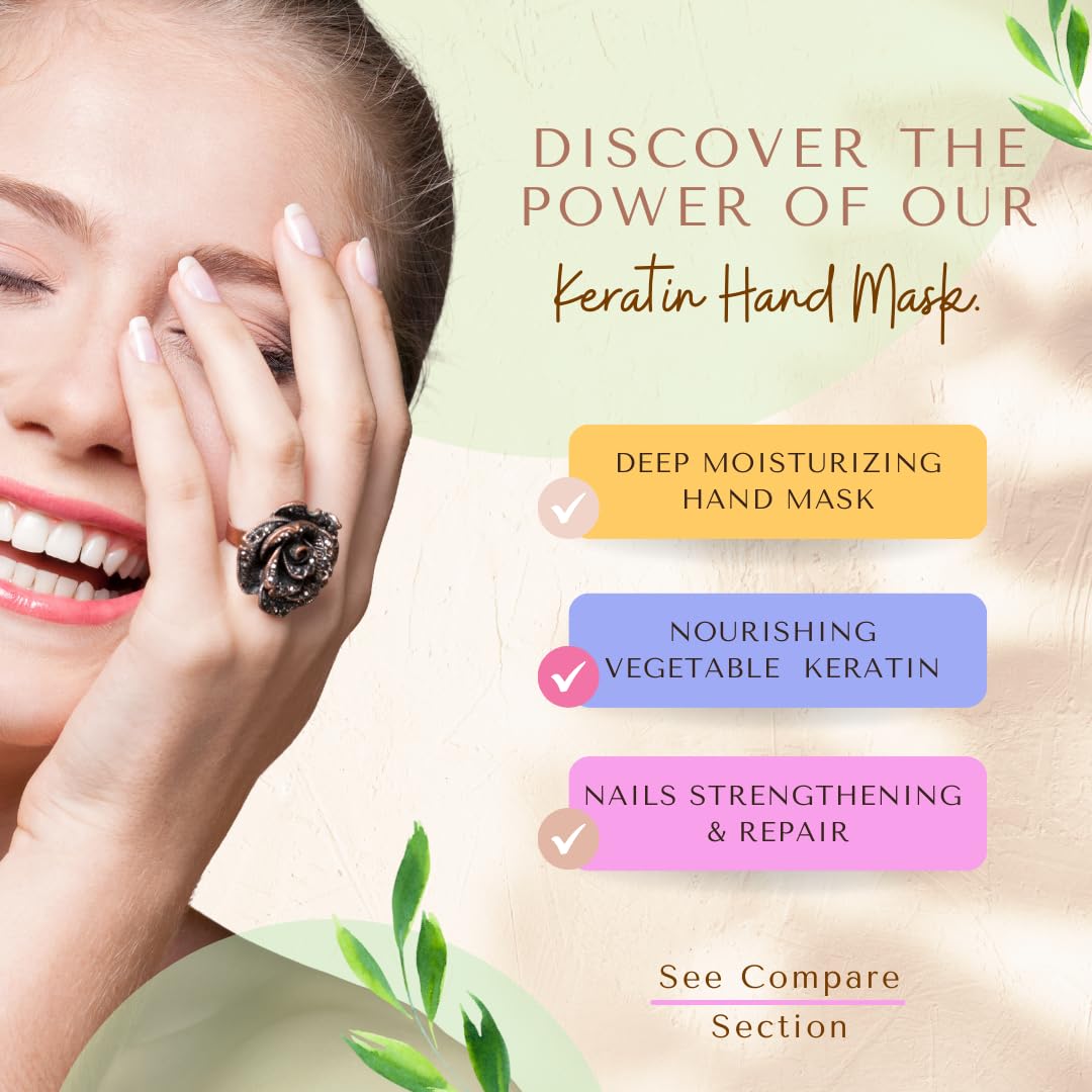 Bodipure Premium Hand Mask Keratin Gloves | Moisturizing Gloves for Dry Hands & Nail-Strengthening & Cuticle Softening | Spa Experience at Home |