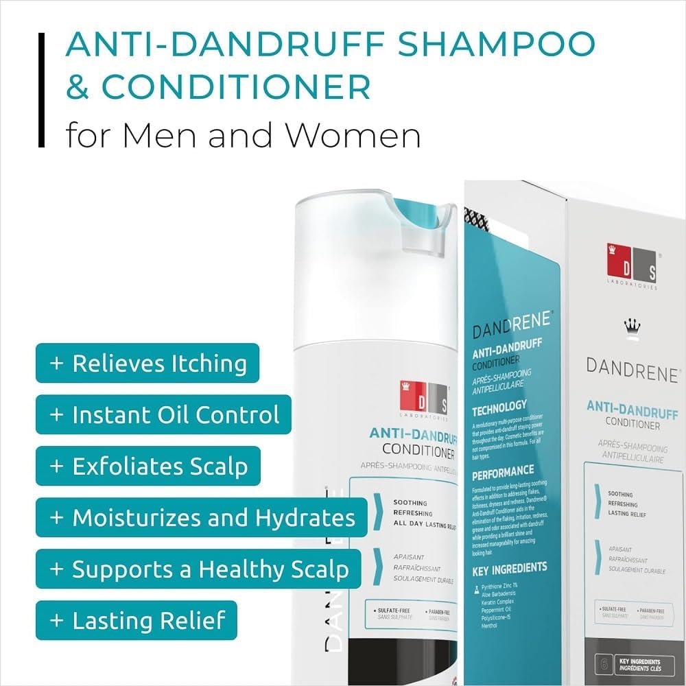 DS Labs Dandrene Dandruff Shampoo & Conditioner Kit, 205mL- for Itchy, Flaky Scalp, Exfoliating Shampoo, Moisturizing Conditioner, Supports Scalp
