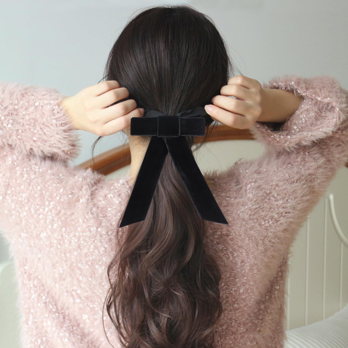 Lurrose Hair Bow Clips Large Bowknot French Barrettes Spring Hair Clips Hairpins Headdress for Women and Girls (Black)