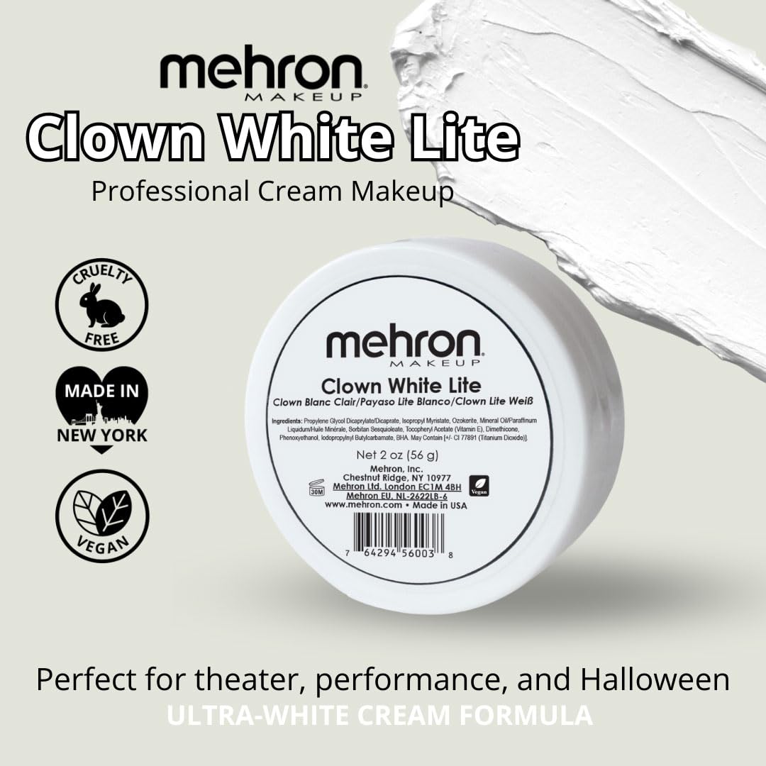 Mehron Makeup Clown White Lite | Professional Face Paint & Body Paint | White Cream Face Paint for Clown Makeup, Stage, Film, Cosplay, Mime