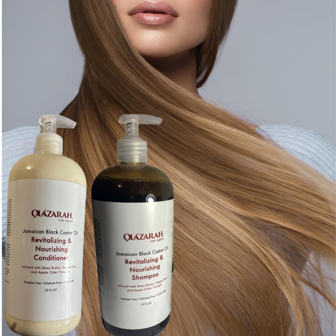 OLAZARAH Jamaican Black Castor Oil Shampoo and Conditioner Set - 33 Fl Oz Each - Revitalizing & Nourishing - Infused with Shea Butter, Peppermint