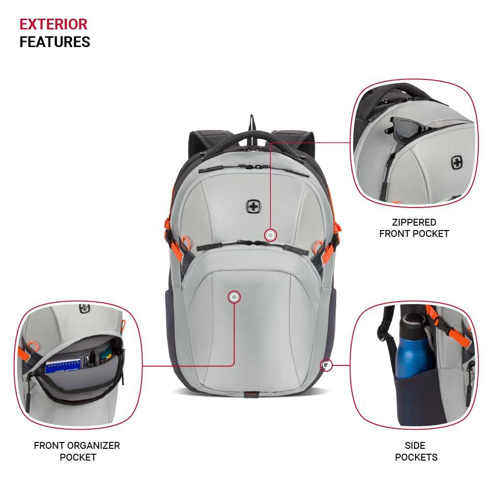 SwissGear UrbanPro Laptop Backpack, Laptop Bag Fits Most 16-Inch Laptops, Commuter Friendly Trolley Sleeve, Ideal for Work, Travel or School - Light Grey/Charcoal (18.5-Inch)