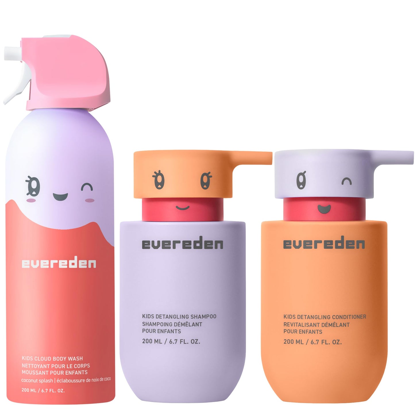 Evereden Kids Bathtime Trio: Hair Detangling Shampoo & Conditioner Set + Cloud Body Wash - Clean & Vegan Kids Haircare Set Paired With Fun Foaming