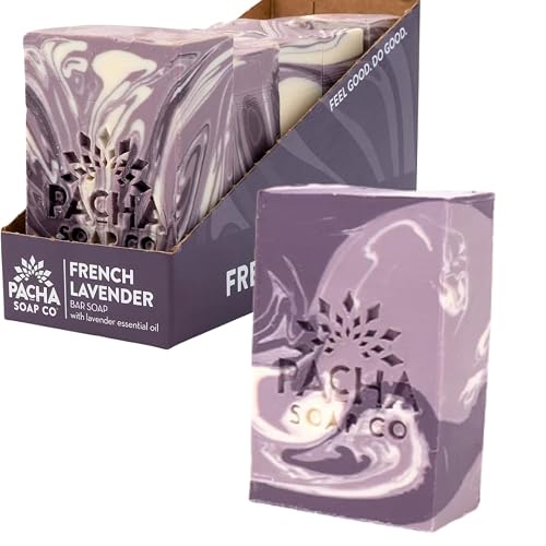 Pacha Soap Co. Bar Soap - French Lavender Scent, Handcrafted Bar Soap with Clean Essential Oils, Moisturizing, Calming Scented Soap for Face, Hands