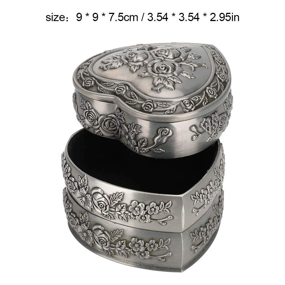 Vintage Heart Shape Jewelry Box,Household European Container Metal Treasure Chest Trinket Keepsake Jewelry Chests Box For Women And Girls (3 Layers)