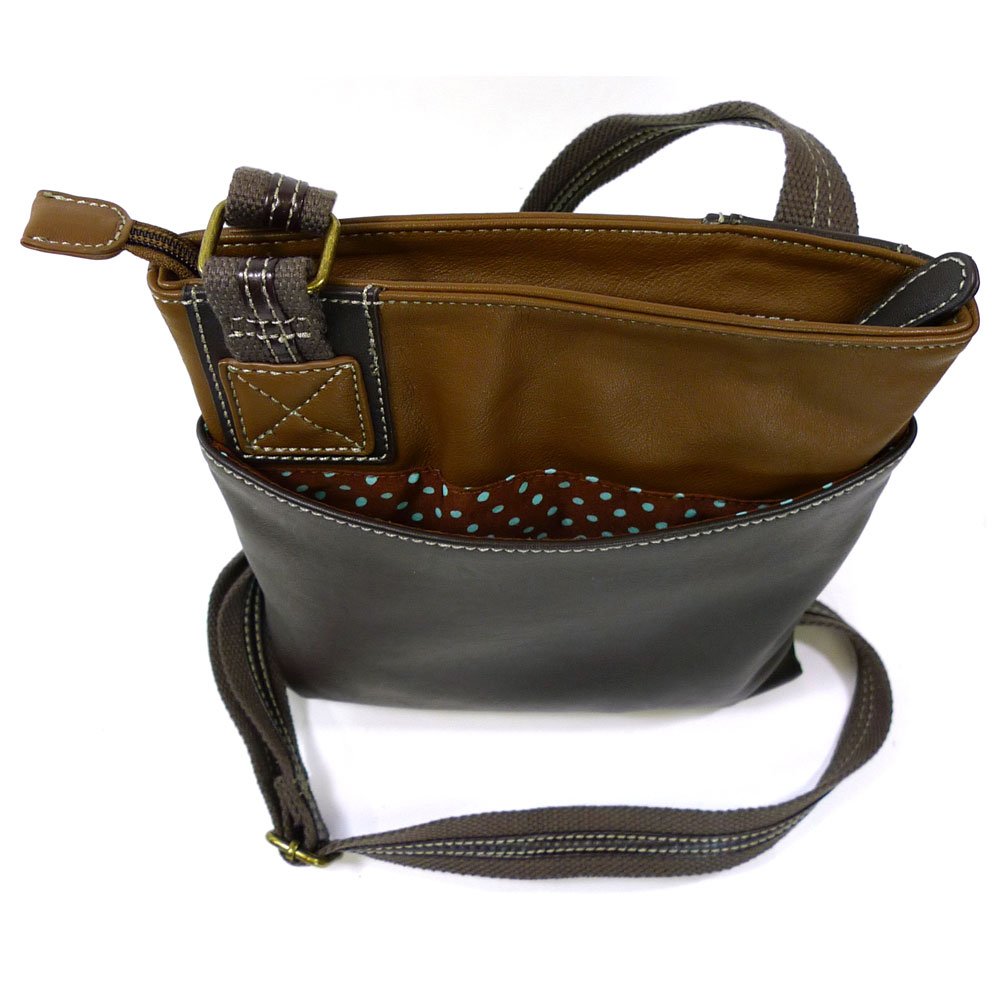 CHALA Handbags Swing PU Leather Cell Phone Purse with Metal Key Chain (Dark Brown Cat)