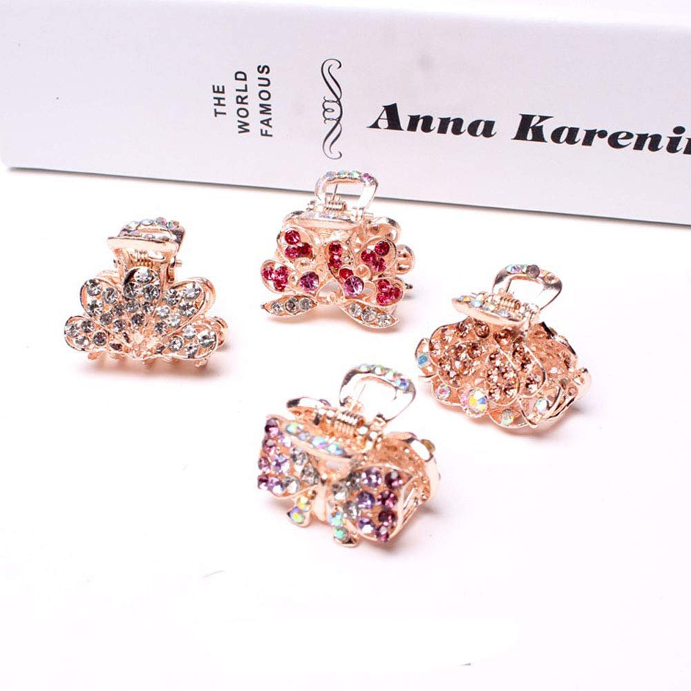 6PCS Fashion Crystal Metal Jaw Claw Hair Clip Vintage Small Rhinestone Hair Claws Hairpins Hair Claw Barrettes for Women (NO 1)