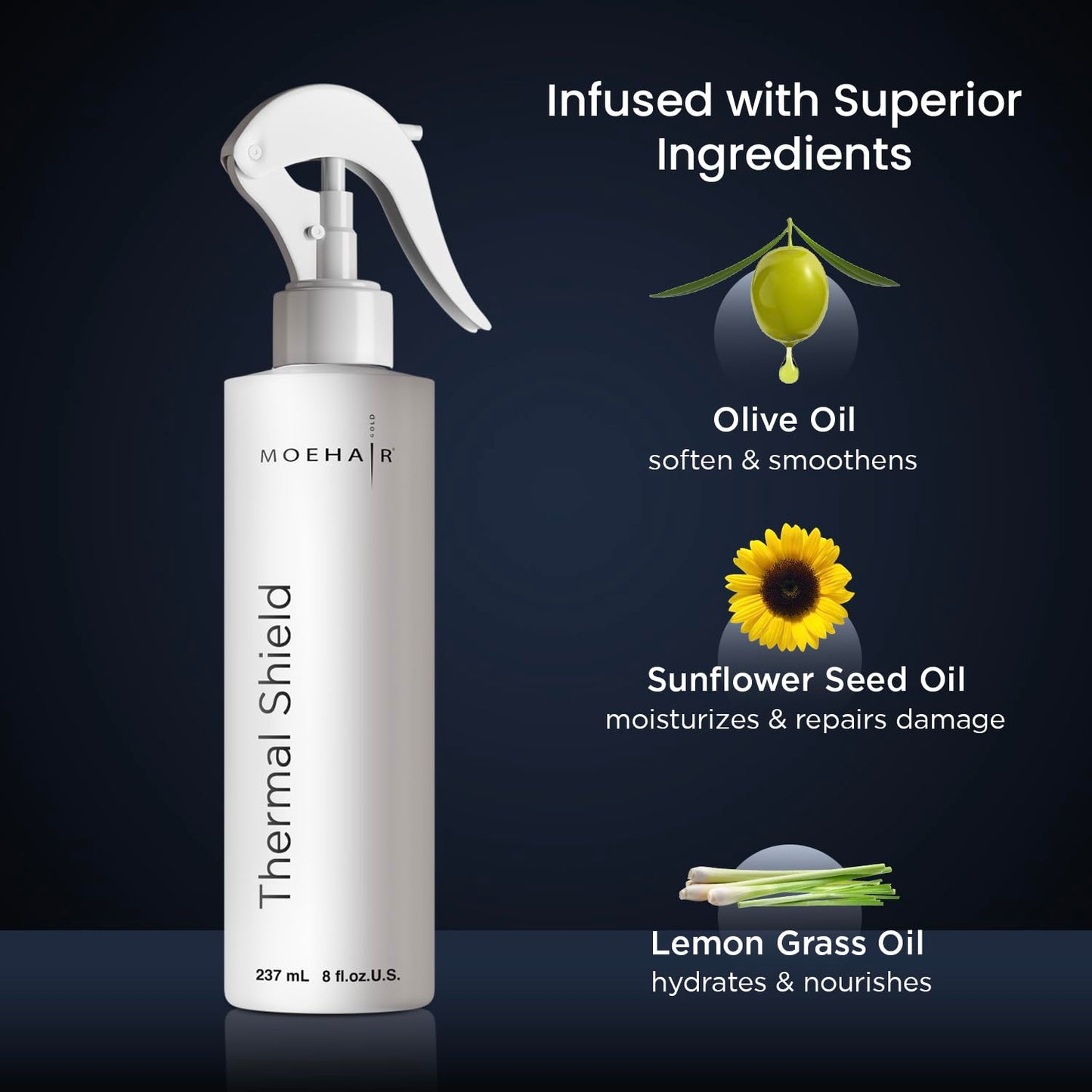 MOEHAIR Professional Grade Heat Protection Spray for Color-Treated and Natural Hair, Thermal Protection for Hair, Tames Flyaways, Reduces Frizz, Adds