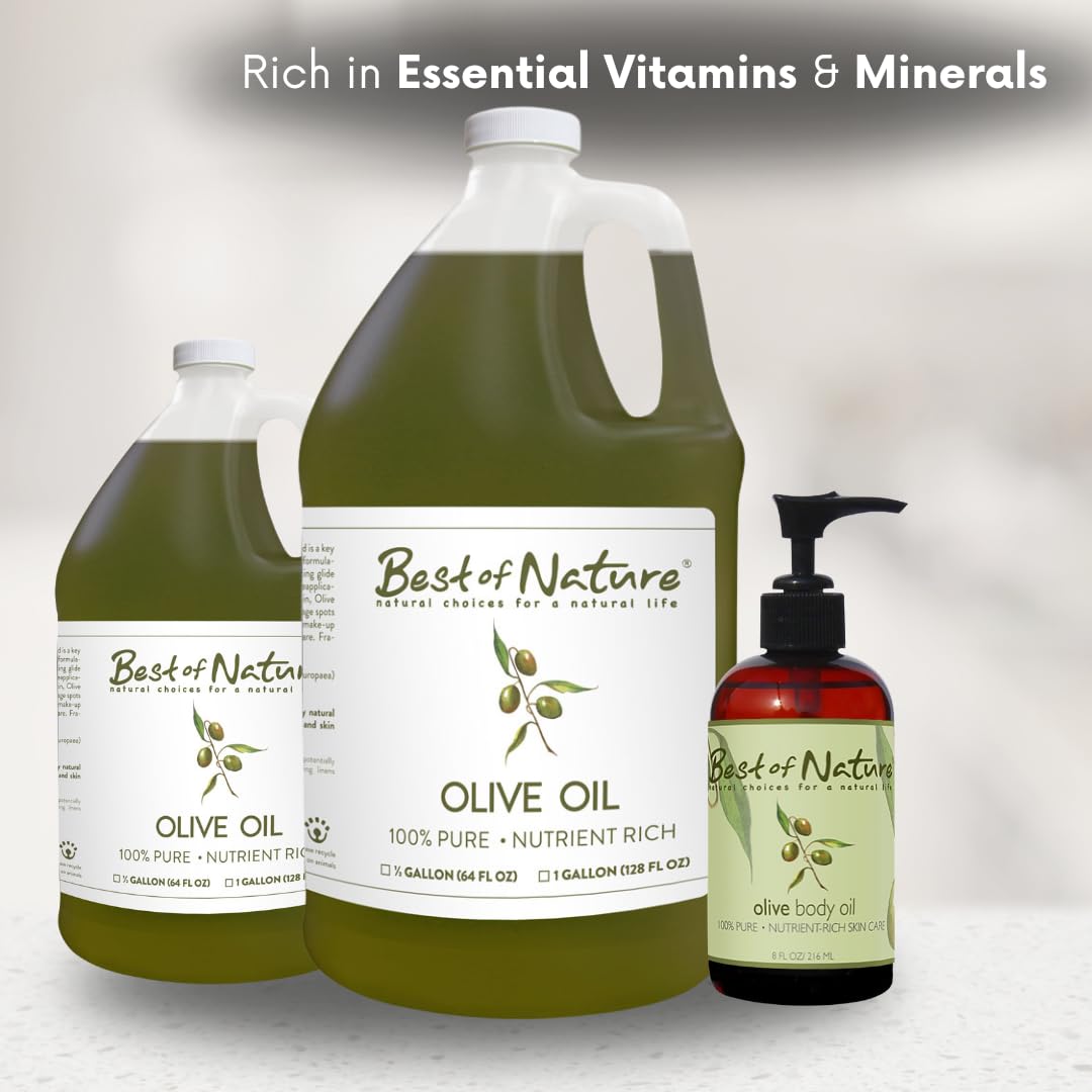 Best of Nature 100% Pure Olive Massage & Body Oil – Cold Pressed, Natural & Unscented Moisturizer for Skin, Hair & Bath, 8 fl oz