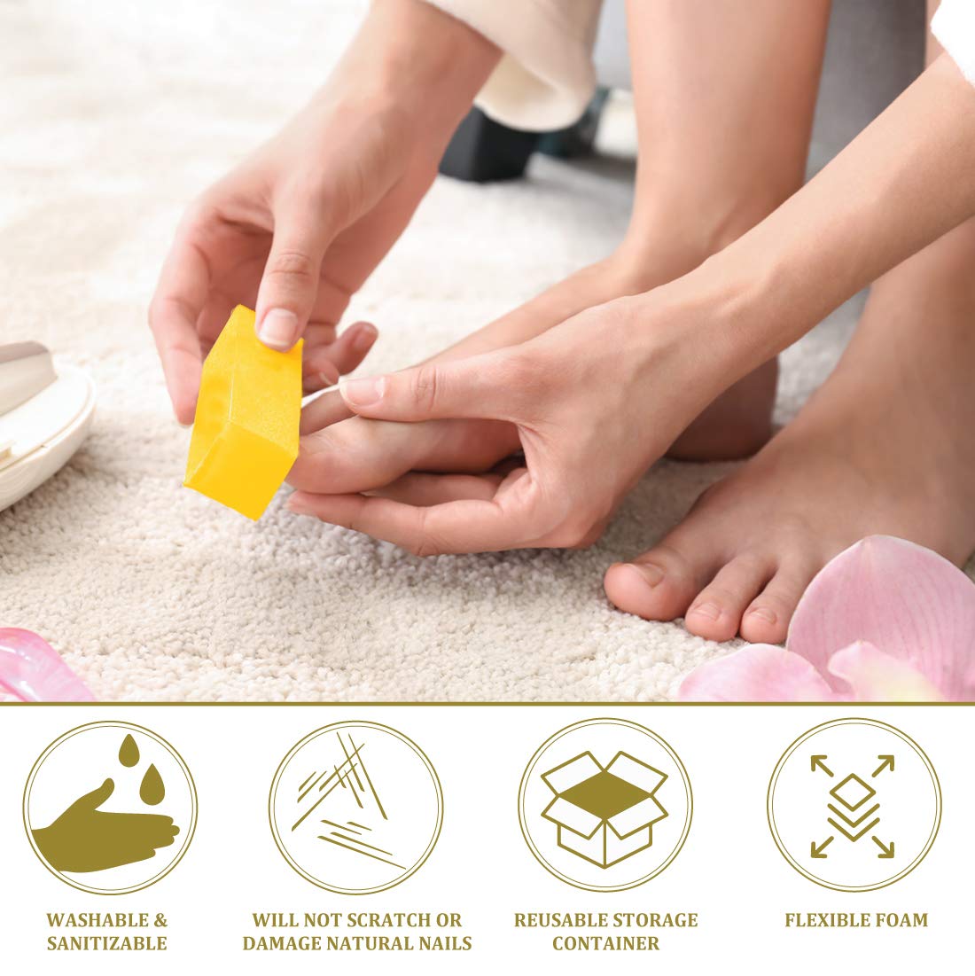 ForPro Professional Collection Ultra Gold Buffing Block, 240 Grit, Four-Sided Manicure & Pedicure Nail Buffer, 3.75" L x 1" W x 1" H, 20-Count