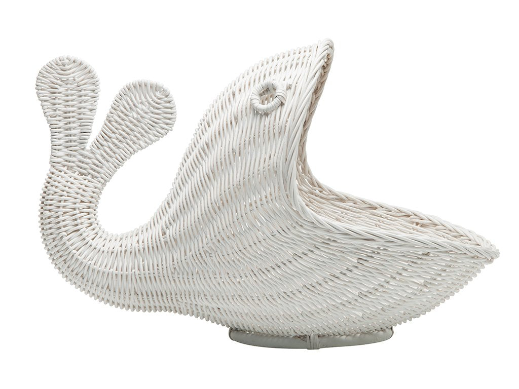 KOUBOO Rattan Whale Storage Basket, Wicker Storage Bin, Whale shaped, Bedroom Basket, Ocean Themed Basket, Home Organizer, White