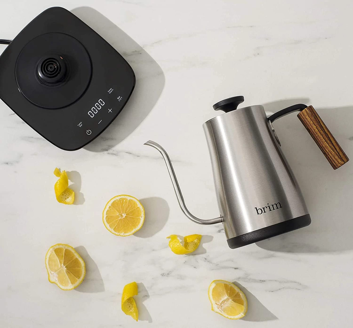 brim 0.8L Gooseneck Kettle w Wood Handle, Easy Brewing Pour Over Coffee, Tea or Hot Beverages, 6 Variable Temperature Presets, Smart Touch Interface…