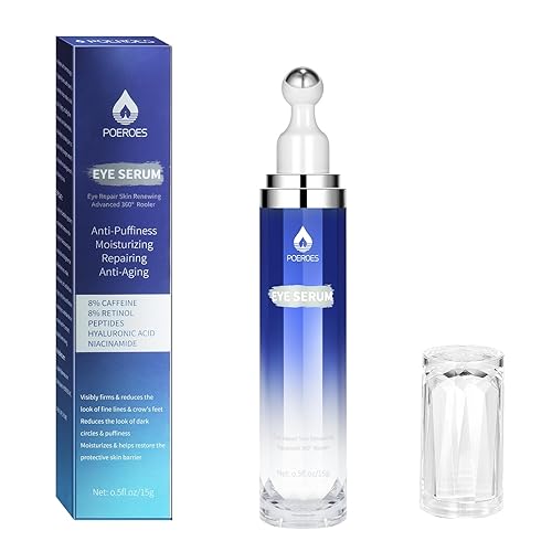 Eye Serum with 8% Caffeine 8% Retinol Hyaluronic Acid Niacinamide peptides for Puffy Bags Fine Lines Dark Circles Wrinkles, Under Eye Cream with 360°
