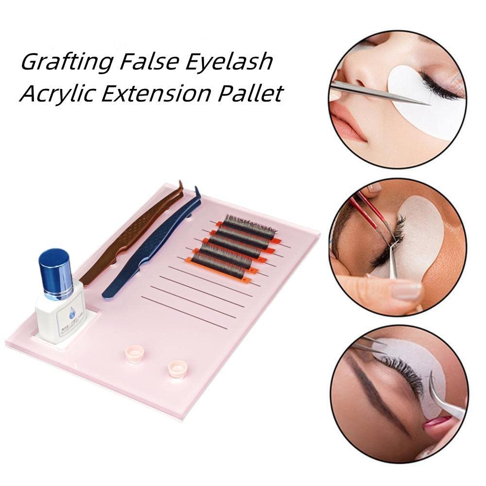 Acrylic Eyelash Grafting Pallet, Lash Tile holder, Bigger Size Glue Cups Eyelash Extensions Storage Gasket Pads with Magnetic Suction for 2 Tweezers