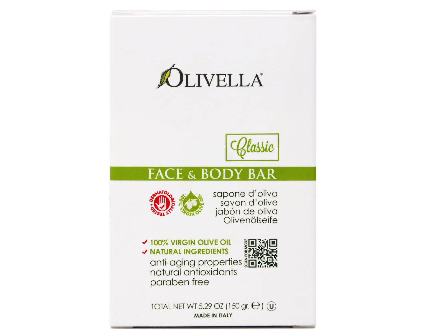 Bar Soap 100% Virgin Olive Oil Face & Body Olivella 5.29 oz Bar Soap
