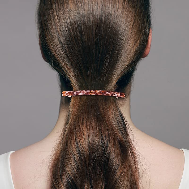 HYFEEL Long French Hair Barrettes 4 Inch Large Hair Clips for Women Thick Hair Automatic Clasp Clamp Pins Resin Nonslip Grip Ponytail Holders, Stylish