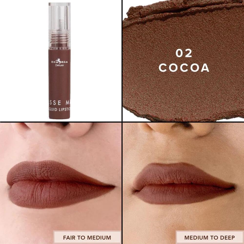 Italia Deluxe Pick 1 Mousse Matte Liquid Lipstick Comfortable Velvet Finish & Zipper Bag (190-03 : FLIRTY, Full Size)