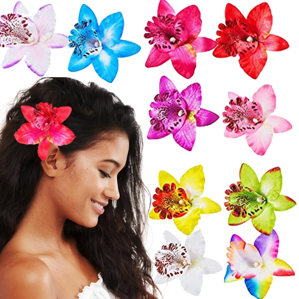 BARTOSI Flower Hair Clips Hawaiian Floral Hair Clip Tropical Beach Hair Accessories for Women and Girls (Pack of 9)