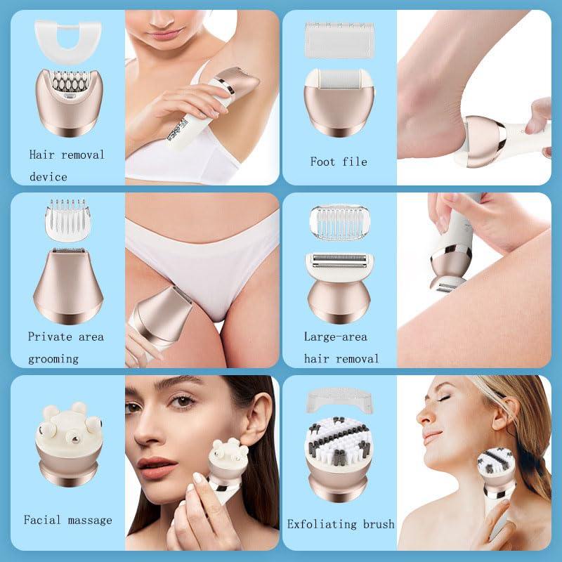 Epilator Hair Removal for Women, 6-in-1 Cordless & Rechargeable Lady Electric Shaver, Waterproof Trimmer Device Wet and Dry Bikini for Face Arm Leg Beauty and Personal Care QDKVTNDJZ