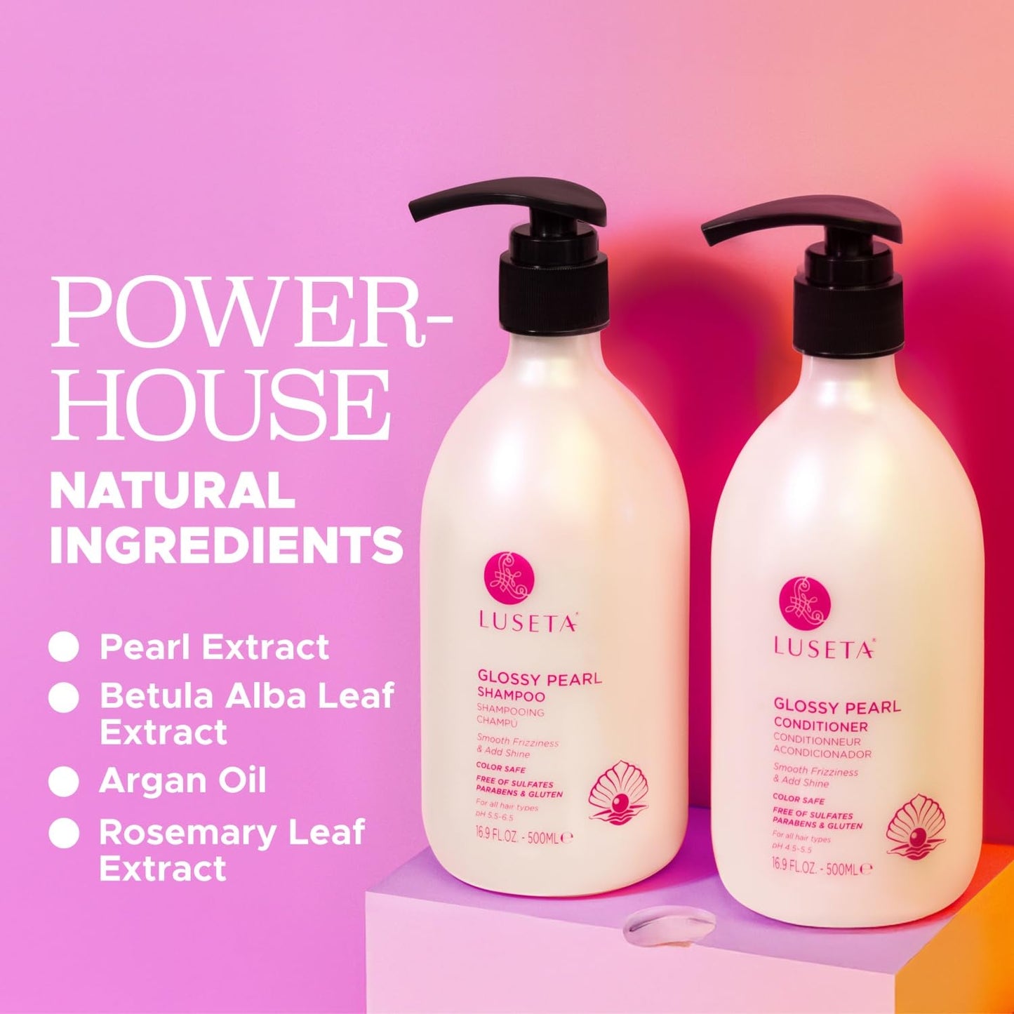 Luseta Glossy Pearl Shampoo and Conditioner Set Smooth & Moisturize, Add Shine and Helps Tame Frizz,Hydrating for Damaged Hair, Detangle,Nourish