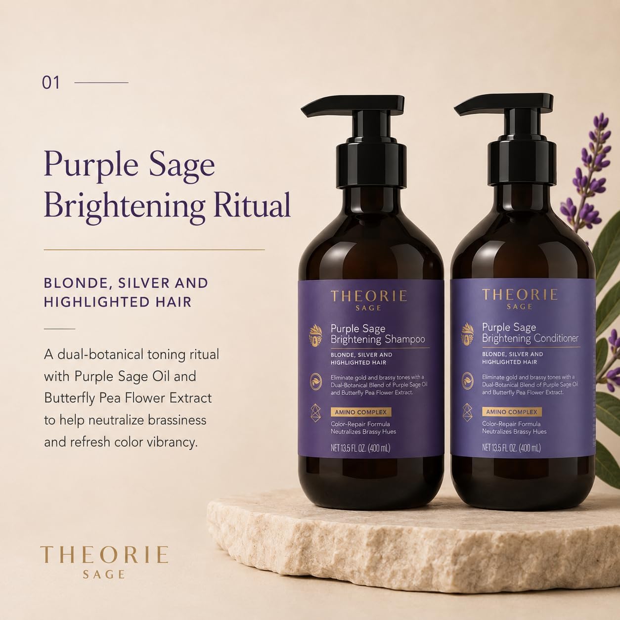 THEORIE 400 mL Shampoo & Conditioner Collection (THEORIE Sage Collection Hair Care Sets (Purple Sage 400 mL Shampoo & Conditioner Set))