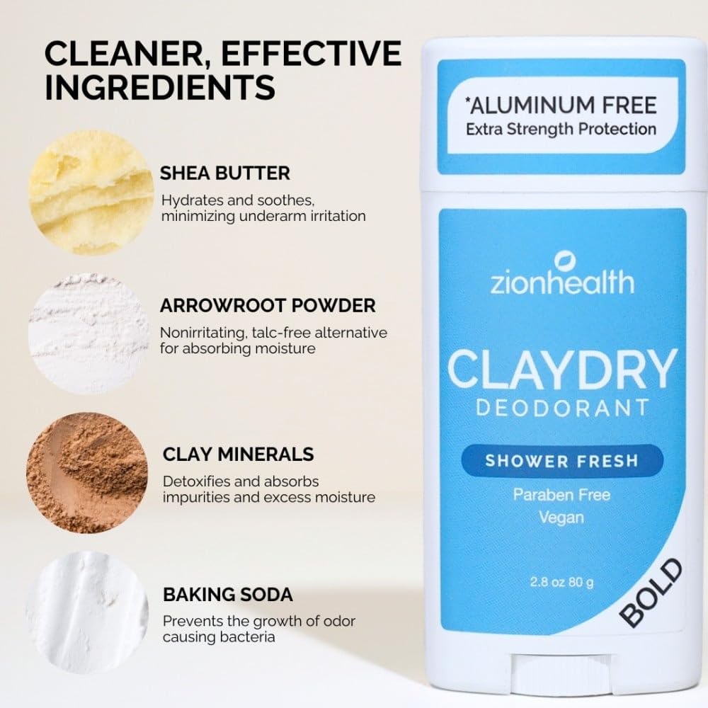 Zion Health Bold, ClayDry Deodorant, Shower Fresh, 2.8 oz (80 g)