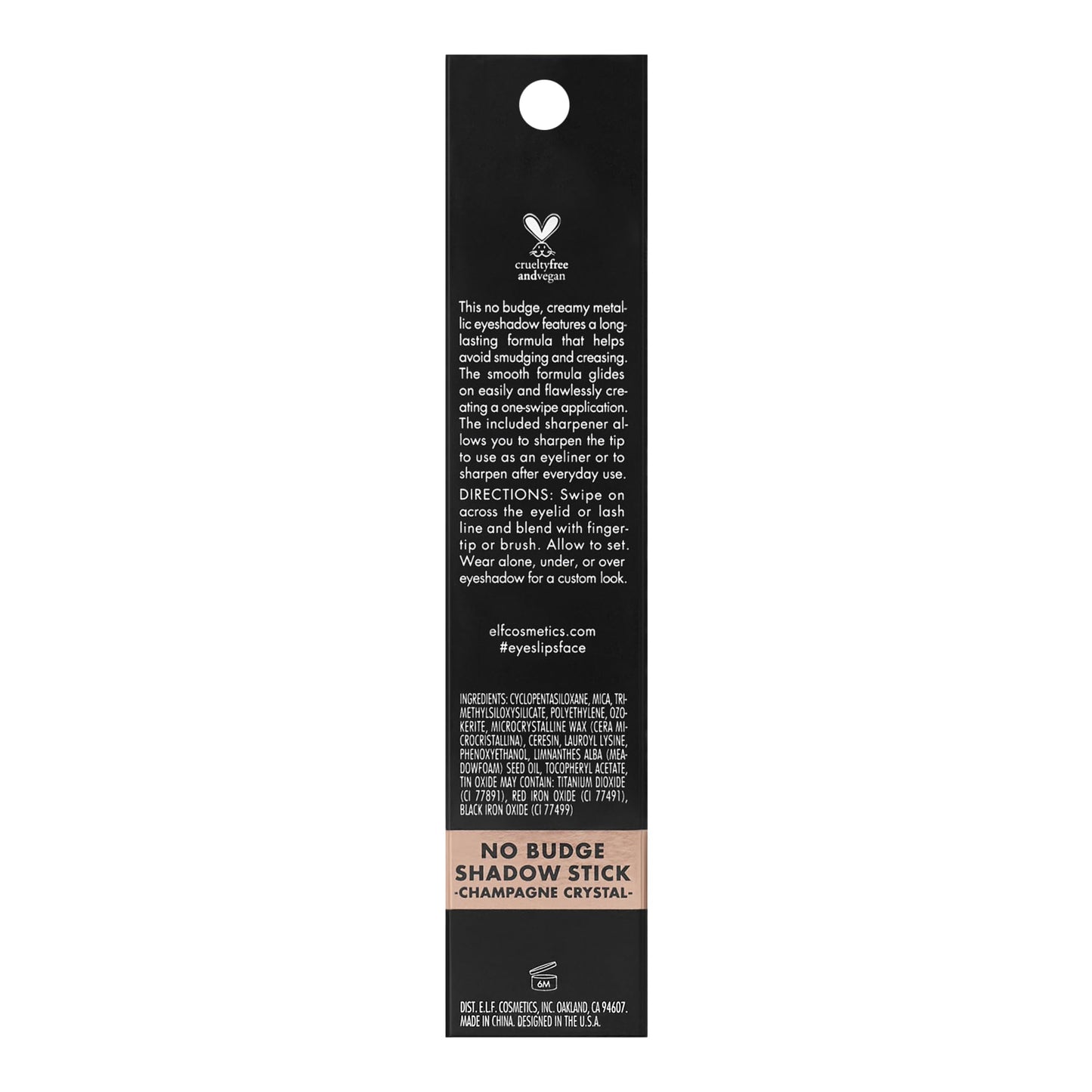 e.l.f. No Budge Shadow Stick, Long-Lasting Cream Eyeshadow Stick For High-Pigment, Metallic Color, Vegan & Cruelty-Free, Champagne Crystal