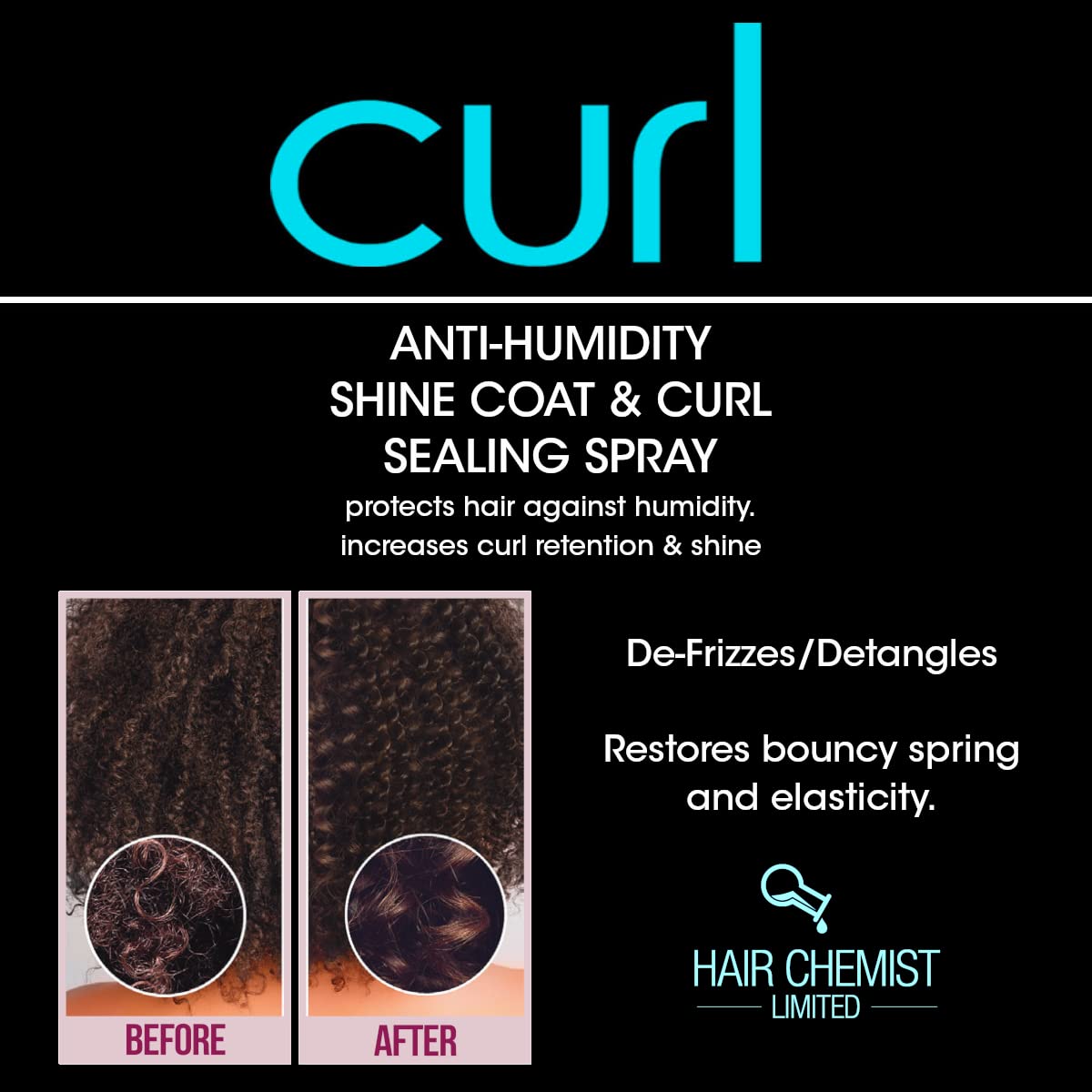 Hair Chemist CURL Anti Humidity Shine Coat & Curl Sealing Spray 8 oz. (Pack of 2)